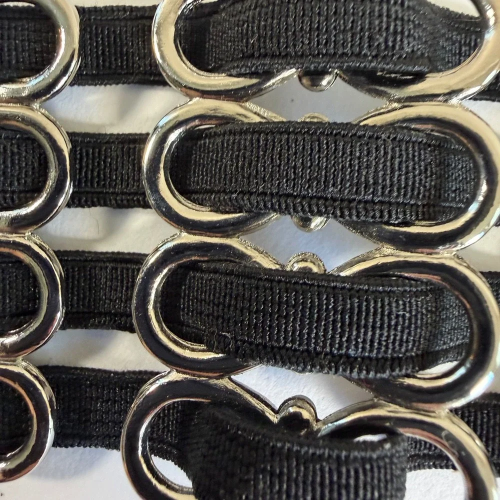 Chinese Laundry Black Elastic Chain Belt Stretch‎ Silver Hook S/M Y2K Glam